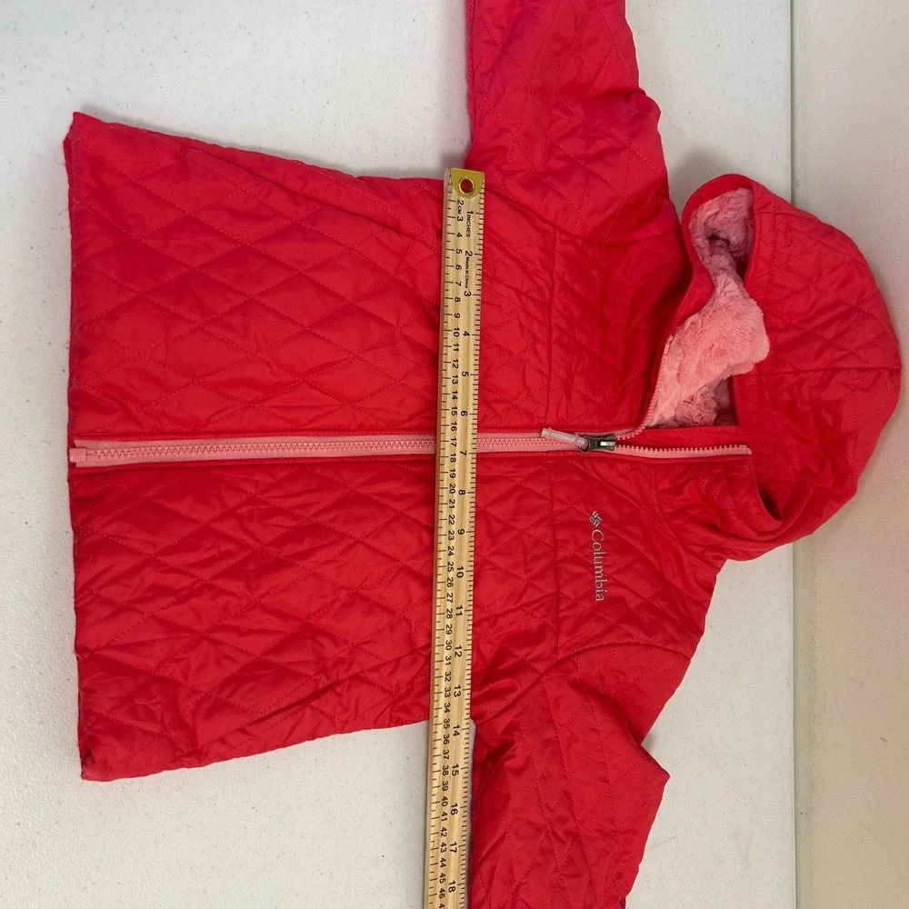 Columbia Girls XS 6/6X Pink Quilted Hooded Jacket Fleece Lined Full Zip Coat